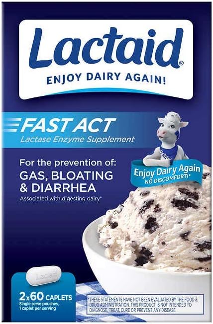 Lactaid Fast Act Lactobact Intolerance Caplets, 120 Count preprečevanje plina napenjanje diareja največja razsute velikosti