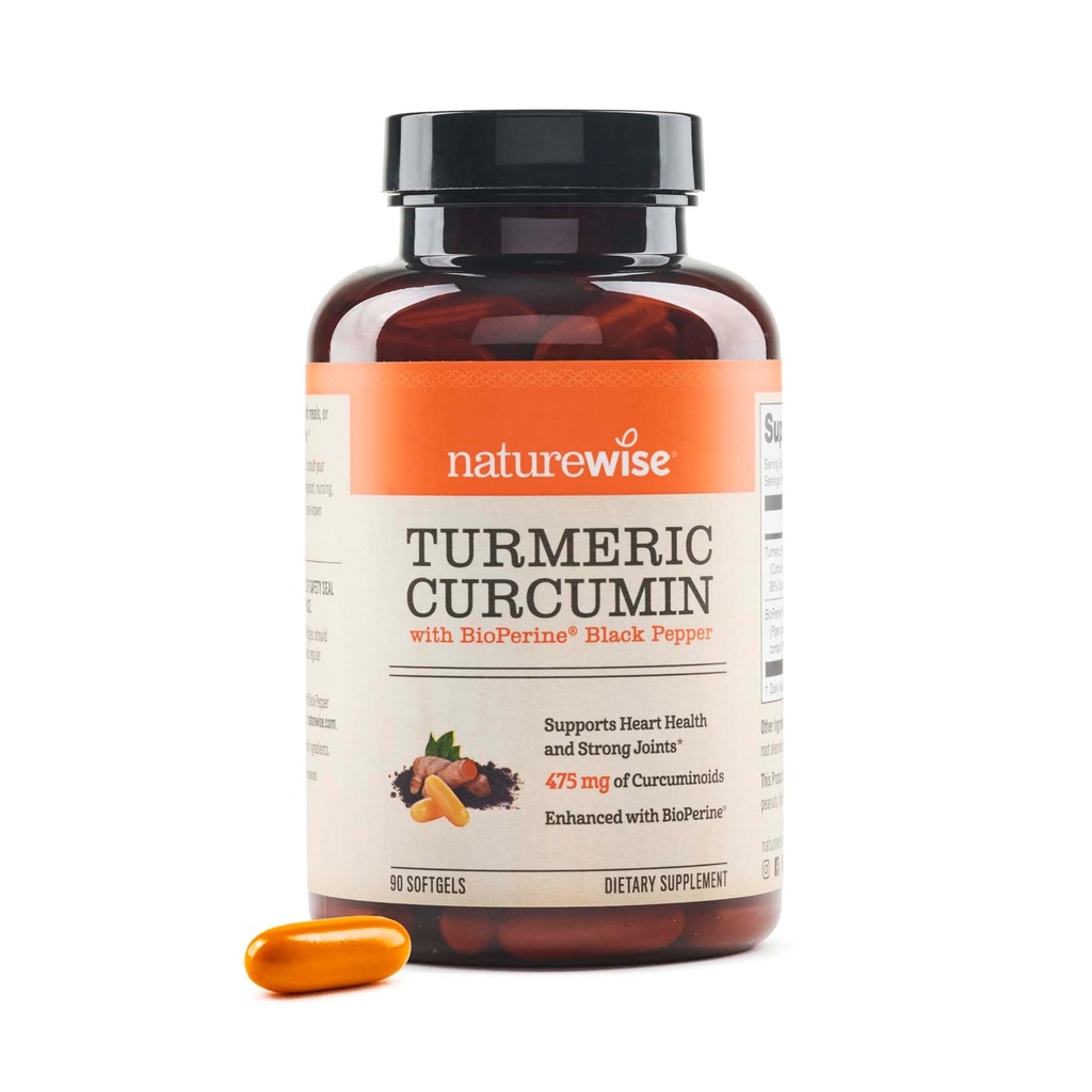 NatureWise Kurkumin 500mg s črnim poprom Mehkužci - dodatna moč, izboljšana absorpcija - 95% kurkuminoidi & BioPerin za imuno podporo - Gluten-free, Non-GMO - 90 Count[3-mesečna zaloga]