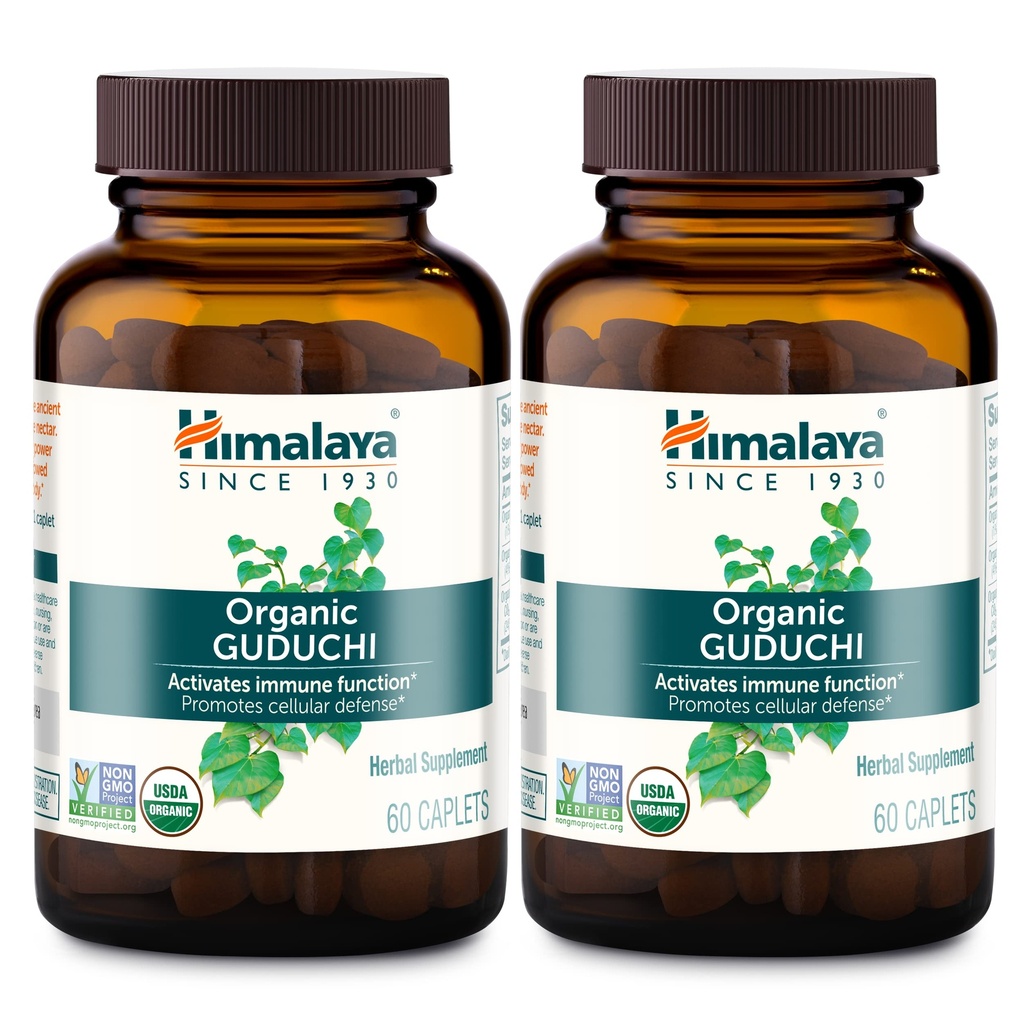 Himalaja Organic Guduchi za aktivno imuno podporo in celično obrambo, 700 mg, 60 Caplets, 2 mesec dobave, 2 paket
