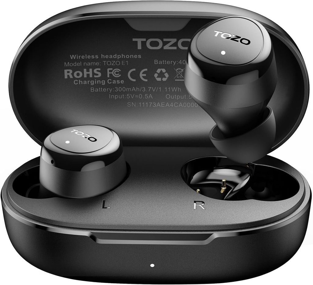 Brezžične slušalke TOZO Zgradite v mic Clear Calls Ergonomic Light Teža Bluetooth 5.3 v slušalkah Premium Stereo Zvočni Budi 30H Predvajanje z 32 EQ preko APP