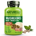 NATURELO Gobe dopolnilo Brain & Immune Health Mešanica z Lion s Mane, Reishi, Turčija Tail 90 Vegansko prijazno kapsule