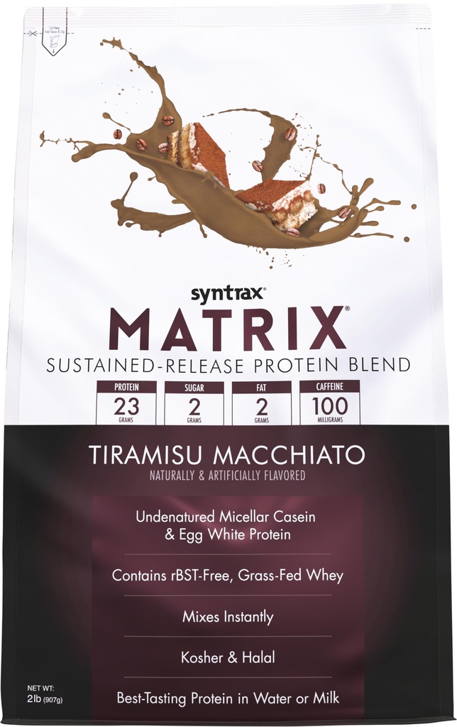 Syntrax Nutrition Matrix - Traded-Release beljakovinska mešanica, Tiramisu Macchiato 2 lbs. 100mg kofein