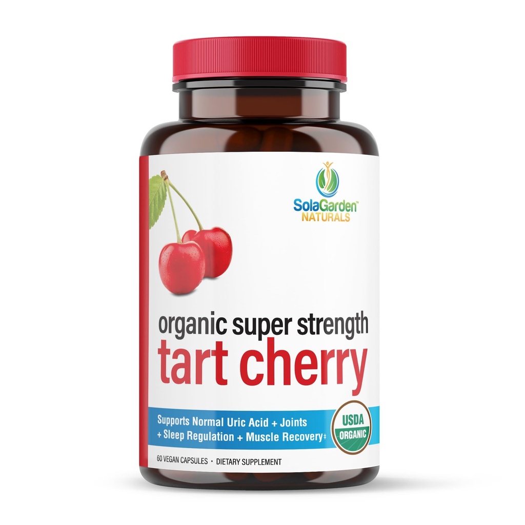 Super moč CherryPURE Tart Cherry dodatek – 50:1 koncentrat rastejo v ZDA - Made with Non GSO Montmorency Češnje – SolaGarden Naturals. 60 Zelenjavne kapsule brez GSO.