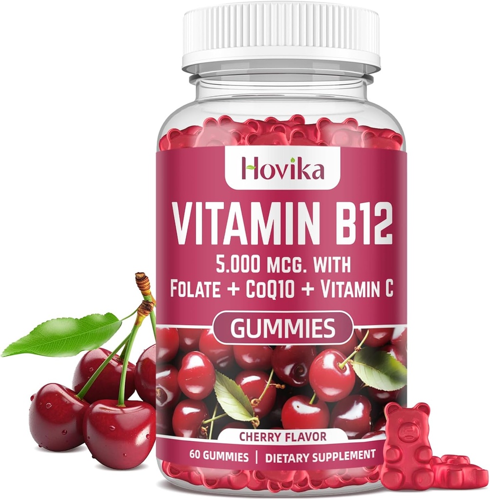 Vitamin B12 Complex 5000 μg metil B12, Adenosyl B12 & hidroksi B12, s koencimom Q10, folat, vitamin C, žvečljiv B 12 za energetsko podporo, presnovo, zdravje kosti - češnjeva aroma