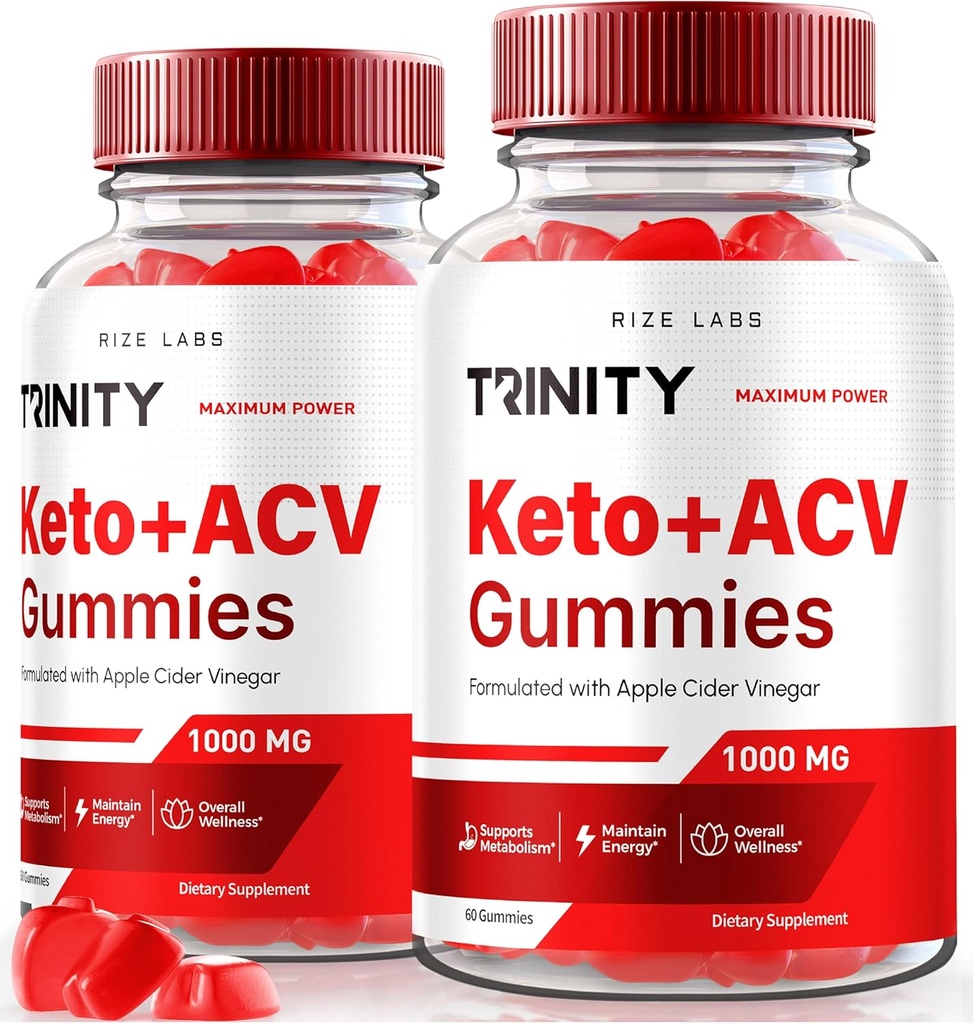 Rize laboratoriji (Pack 2 Trinity Keto + ACV Gummies za napredno hujšanje, Premium Keto Plus ACV Formula, All Natural Apple Cider Vinegar dodatek, Gummy 500 mg Pregled (120 Gummies)