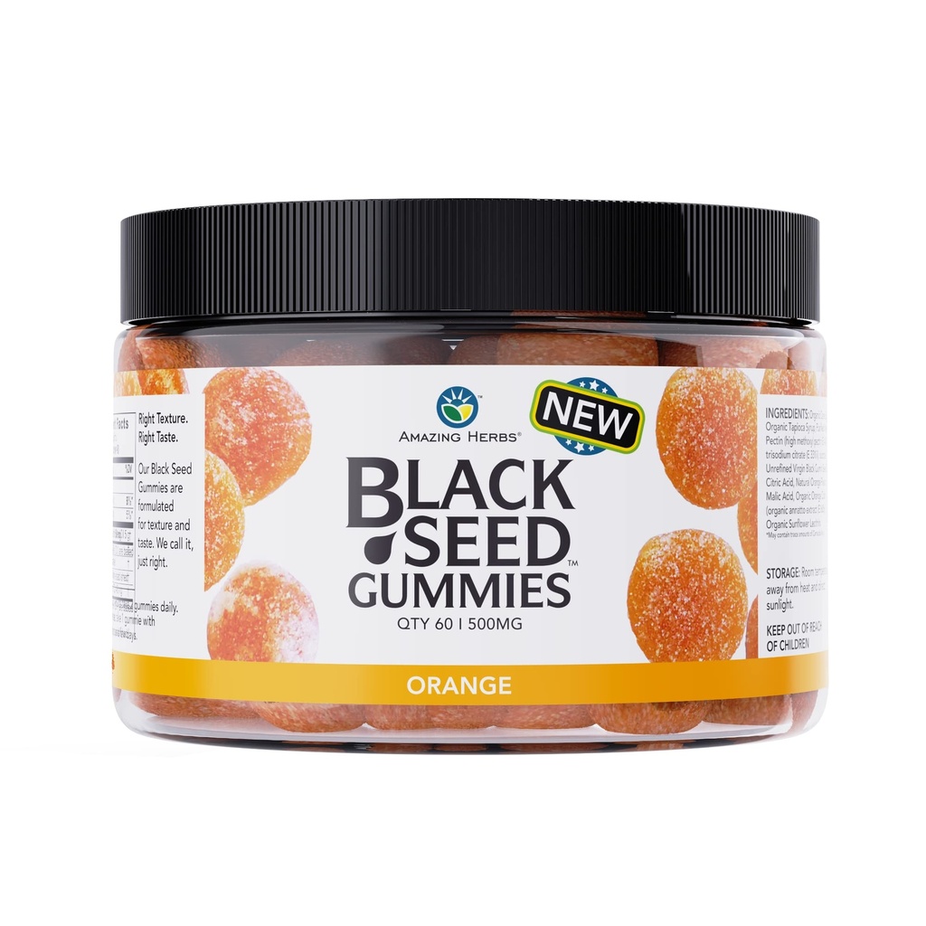 Neverjetna zelišča organsko črno seme olje Gumies - 500mg na strežbo, hladno stisnjeno črno seme kumine, izdelano z Nigella Sativa, pomaga povečati imuniteto, podpira zdravo prebave - Orange Flavor 60 Count