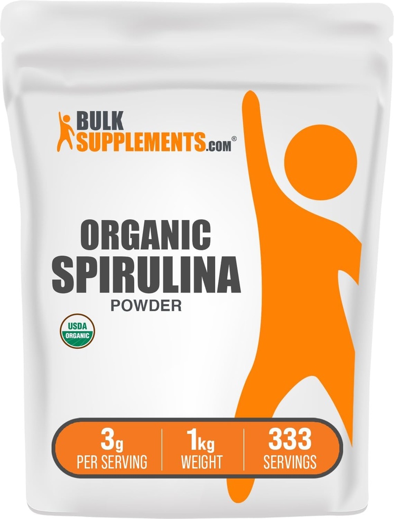 BulkSupplements.com Organic Spirulina Powder - Superfood, Green Spirulina Powder, Zeliščni dodatek - Vegan-prijateljski, 3g na serviranje, 1kg (2,2 lbs) (Pack of 1)