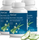 AloeCure Natural Melatonin + Kolagen z organsko Aloe Vera - Naravni dodatek za pomoč pri spanju za mirne noči - Kolagen kompleks za skupno moč, elastičnost kože, rast las in nohtov, 30 kapsul
