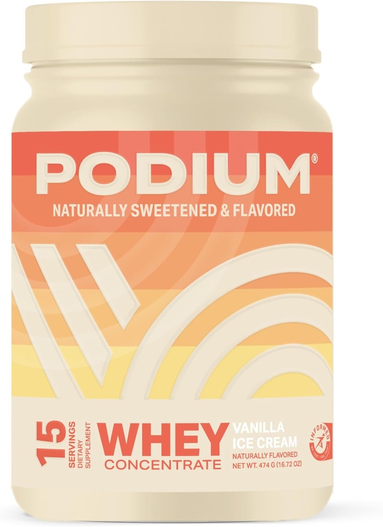 Podium Nutrition Whey Protein Powder, Vanilla Ice Cream, 22g Beljakovine na serviranje z digestivnimi encimi, sirotkin izolat in koncentrat, brez glutena, brez ogljikovih hidratov, brez sladkorja in soje, 15 Strežnikov