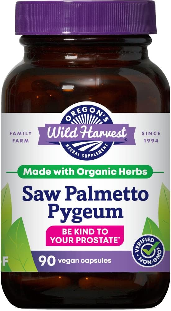 Oregon je Wild Harvest Saw Palmetto Pygeum kapsule, ne-GMO organski zeliščni dodatki, 90 Count