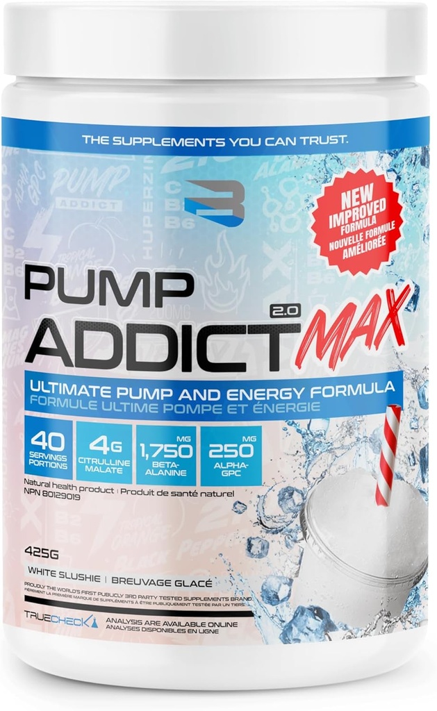 Verujte dopolnila - Pump Addict Max Pred-World Powder - Izboljšana energija, Fokus, in vzdržljivost... (40 Serving, White Slushie)
