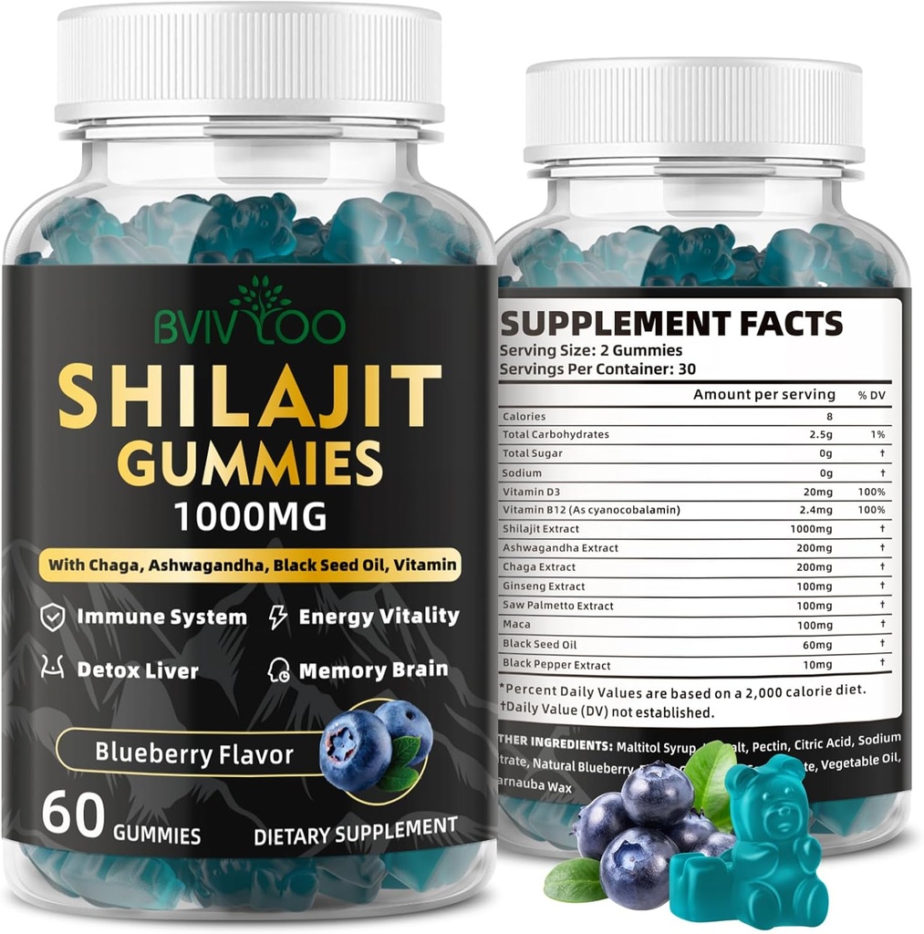 Shilajit Gumies za moške in ženske - Sugar-free Shilajit dodatek bogat v 85+ Trace Minerali & Fulvic Acid, zagotavljanje energije, možgani, in imuniteta podpora - 60 Gummies