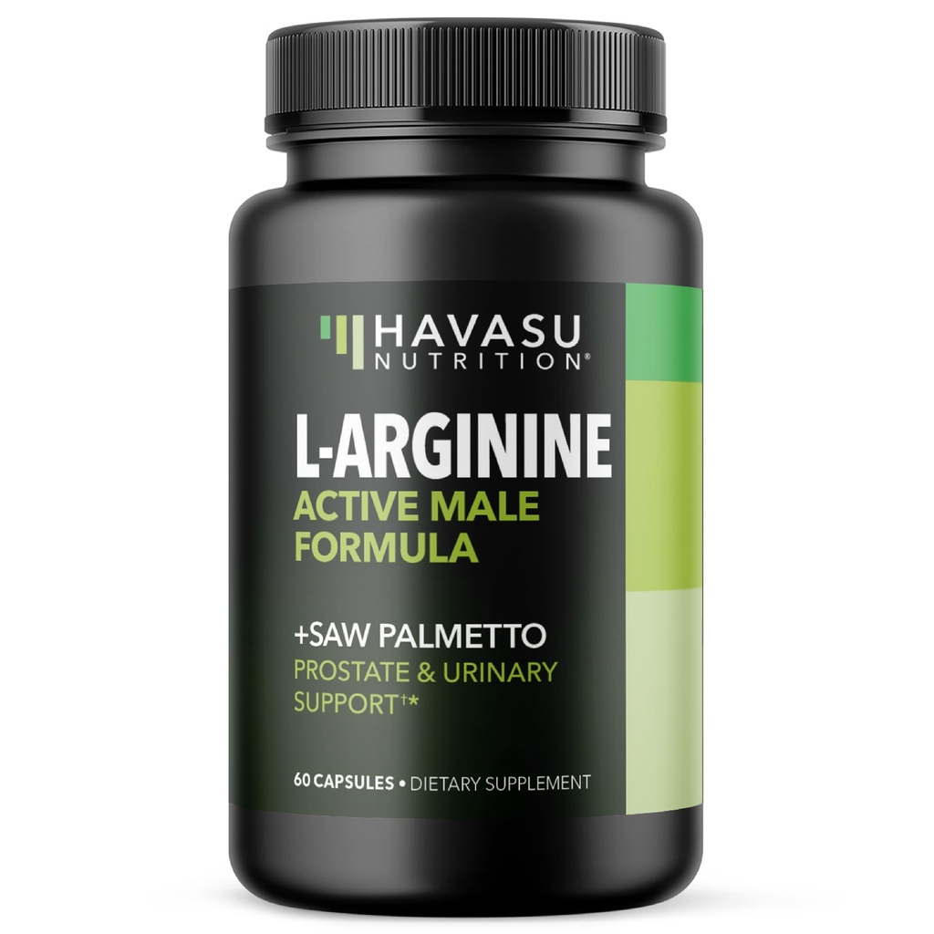 L-arginin 500mg in žaga Palmetto 500mg - dušikov oksid in prostate dopolnila za moške - 60 Count - Podpora vzdržljivosti in delovanja urinarnega trakta - 1 mesec dobave - Veganske, ne-GMO kapsule