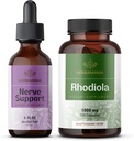 HERBAMA Nerve Support and Rhodiola Kit - paket za podporo živcev Tekoči kompleks 2 fl oz & Rhodiola Rosea Kapsule - Veganske, ne-GMO, sladkor in alkohol brez, 2 paketa