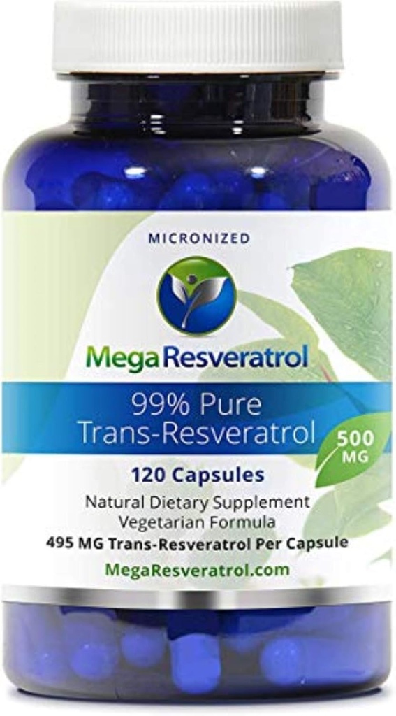 Mega Resveratrol, farmacevtska stopnja, 99% Čisto, izolirano, mikronizirano trans-resveratrol, 120 Veggie Caps, 500 mg na kapsulo. Čistost Certificirana. Absolutno NO Toksične “neaktivne” sestavine dodano.