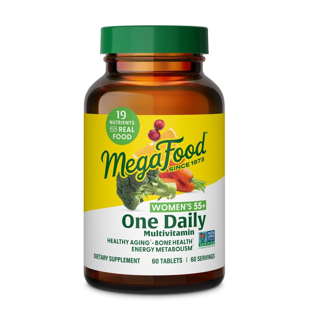 MegaFood Women's 55+ One Daily Multivitamin za ženske - z vitaminom A, C, D3 & E za optimalno podporo staranju - Plus Real Food - Bone & Imune Support - Vegetarian - 60 Tabs