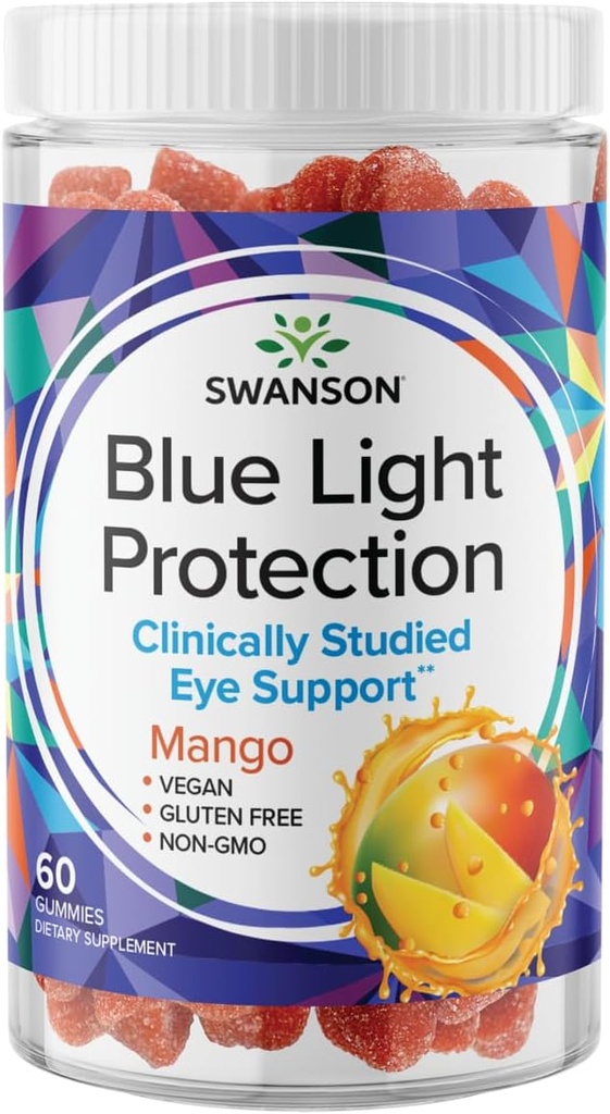 Swanson Mango Lutein in Zeaxantin Blue Light Protection Gummies - 60 Gummies - Veganski Vision Supplement za retinalno in makularno zdravje