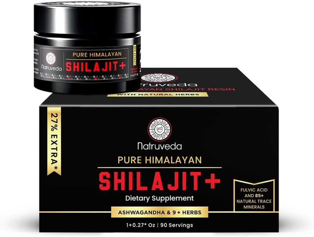 Himalajski shilajit Resin za moške in ženske - organski shilajit, fulvična kislina & 85+ Naravni sled minerali - ajurvedski dietni čaj Resin, 10 naravne sestavine f - 90 strežbe, 1.27oz
