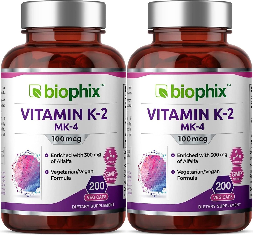 biophix vitamin K2 MK-4-100 μg 200 pokrovčkov z Alfi 2 paketom – podpira imuno zdravje močnih kosti