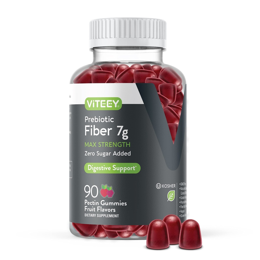 Viteey Prebiotic Fiber Gumies za odrasle, 7g - Gut Health & Digestive Toluble Fiber Supplement Gumies - Nič sladkor doda, Vegan, Gluten-free - 90 Count