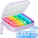 Luštna tablete Organizator 3 krat na dan, velike dnevne tablete primeru za ženske, Prenosne tablete Box 7 dan za torbico z vrečko in zadrgo, da imajo vitamine, zdravila, ribje olje, dodatki (purple)