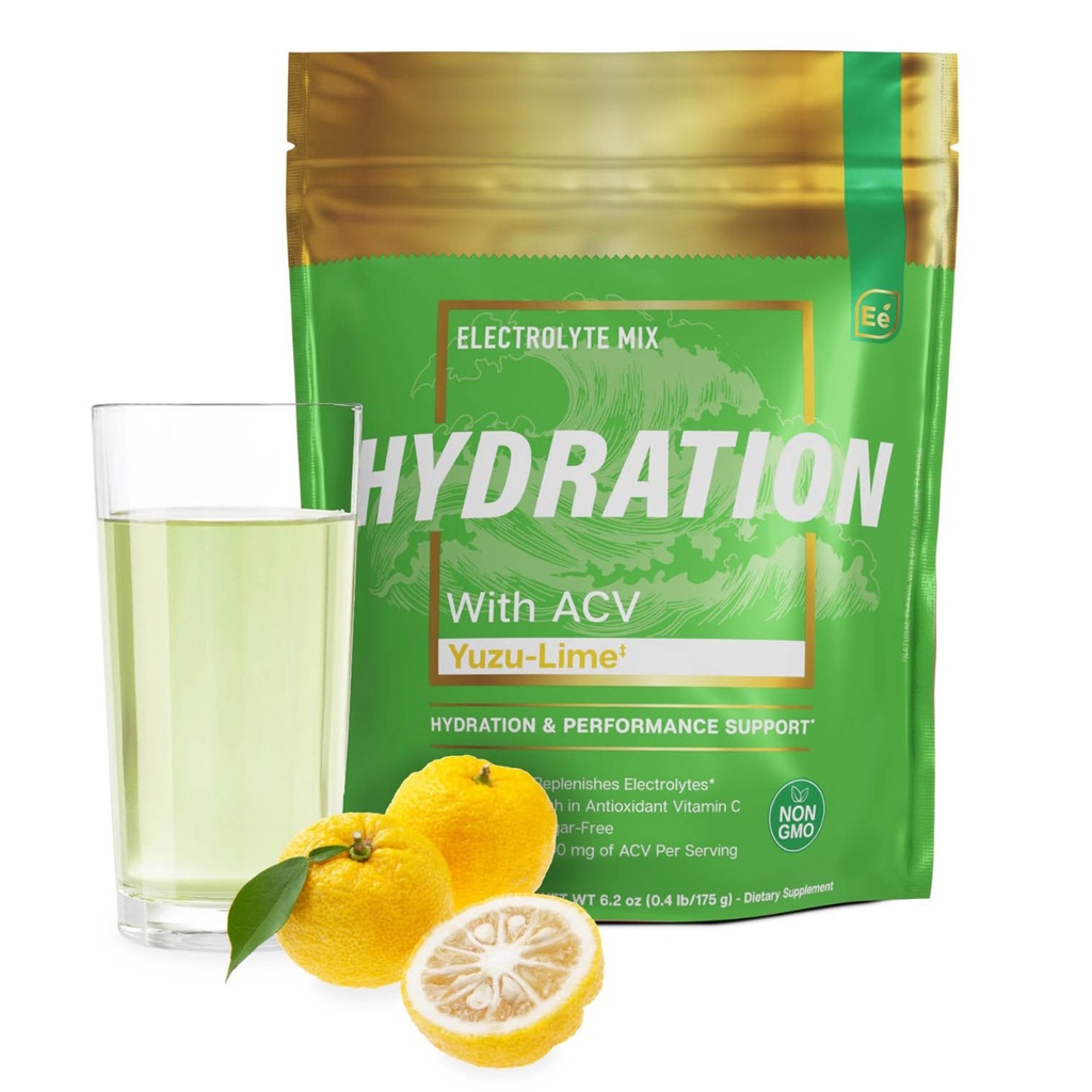 Essential Elements Hydration Packets - Yuzu Lime Pack - Brez sladkorja Elektroliti Powder Packets - 25 Packs of Electrolytes Powder No Sugar - Hydration Drink - z ACV & Vitamin C