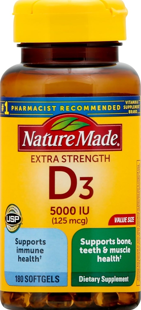Dodatna moč Vitamin D3 5000 i.e. (125 μg), 180 Mehkužci vrednost velikost, visoka moč Vitamin D pomaga podpreti imuno zdravje, močne kosti in zob, in mišice delovanje