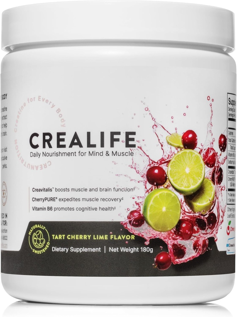 Nemška mikronizirana kreatin + ZDA Tart Cherry + vitamin B6 - Pre and Post Workout dodatek za ženske in moške, Tart Cherry Lime Flavor, Caffeine-free Nourishment za telo in možgane