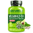 Naturelo Vitamin D3 K2 - Vegan z rastlinskim D3 iz Lichen - Naravni dodatek za imunski sistem, podporo kosti, zdravje srca - celotna hrana - ne-GMO - Gluten brez, 60 kapsul