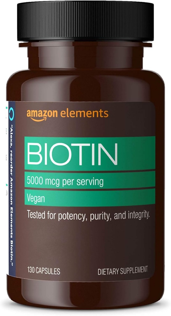 Elementi Vegan Biotin 5000 μg - Lasje, koža, nohti, 130 kapsul (4 mesečne zaloge) (Pakiranje se lahko razlikuje)