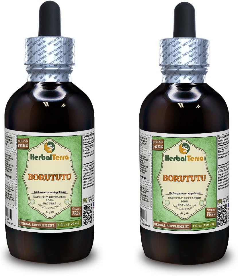 Borututu (Cochlospermum angolensis) Glicerit, posušen korenski brezalkoholni tekoči ekstrakt (Brand Name: HerbalTerra, Proudly Made in USA) 2x4 fl.oz (2x120 ml)