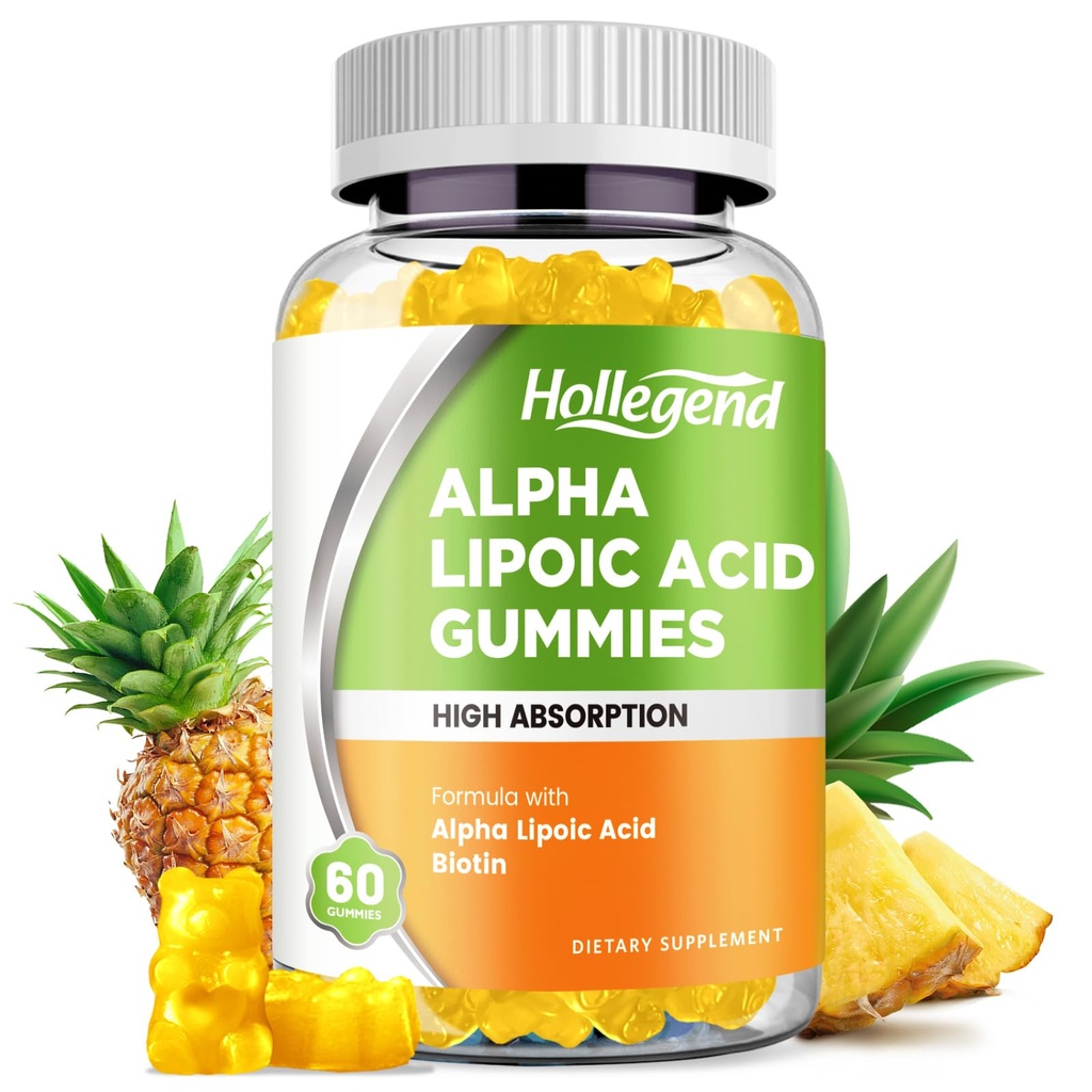 Alfa lipojska kislina Gumies 1000Mg z biotin, visoka absorpcija žvečljiva ALA dopolnilo za antioksidant, zdravje možganov in živcev, Ananasov aroma, sladkor brez, 60 Chews
