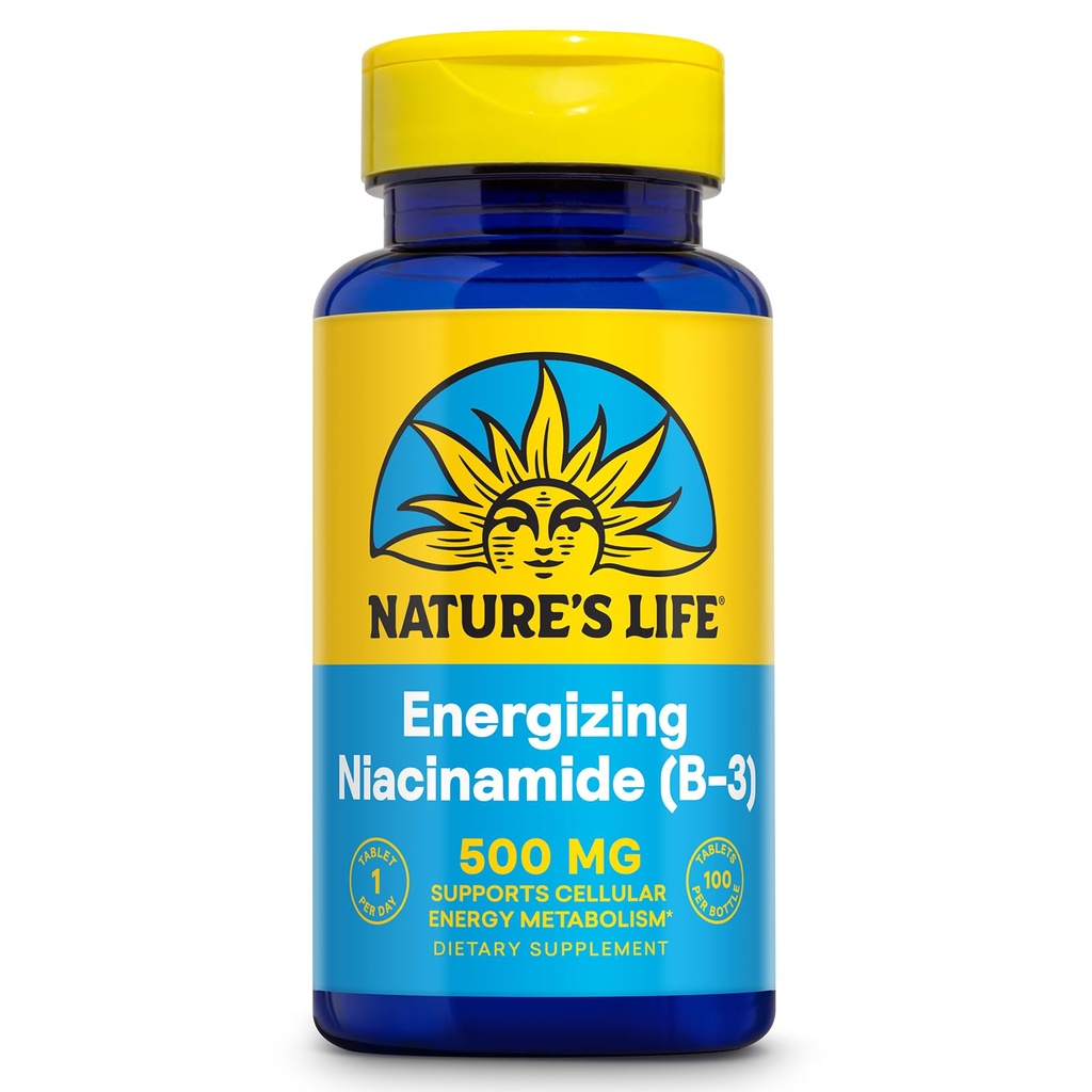Naravo življenje Energiziranje Niacinamid 500mg - Brez Flush Vitamin B 3 Niacin dodatek - Živčna funkcija, Presnova in zdravo energetsko podporo - 60-dnevni garancije, Laboratorij preverjen, 100 Serving, 100 tablet