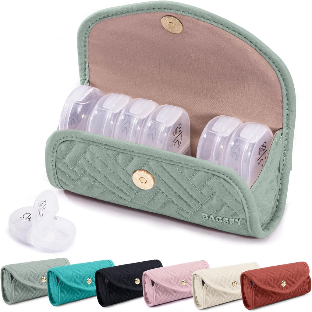 BAGSFY tedenske tablete Organizator 2 krat na dan v primeru srčkan tkanine tablete, Medicine Bag, AM PM tablete Box 7 dan, Prenosna zdravila potovalna primera za tablete, vitamini, ribje olje, dodatki.
