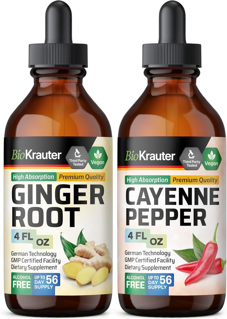 BIO KRAUTER Ginger Root Tinkture 4 Fl. Oz. & Cayenne Pepper Tinkture 4 Fl. Oz.