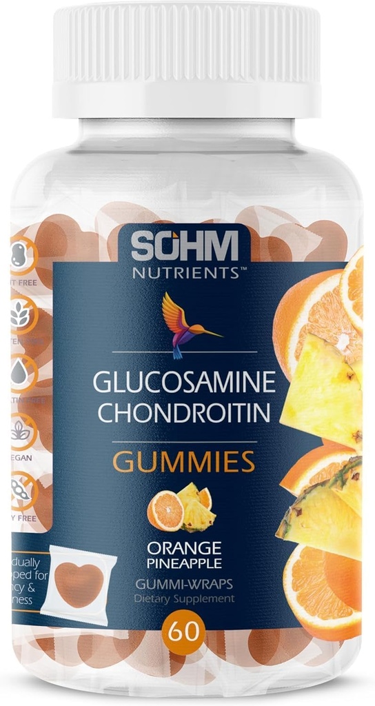 SOHM Glukozamin in Chondrotin Gumies 60 Število individualno zaviti, Podpira sklepov Zdravje in kosti, Glukozamin Chondroitin Gumies za moške in ženske vegetarijanci (Pineapple, Orange)