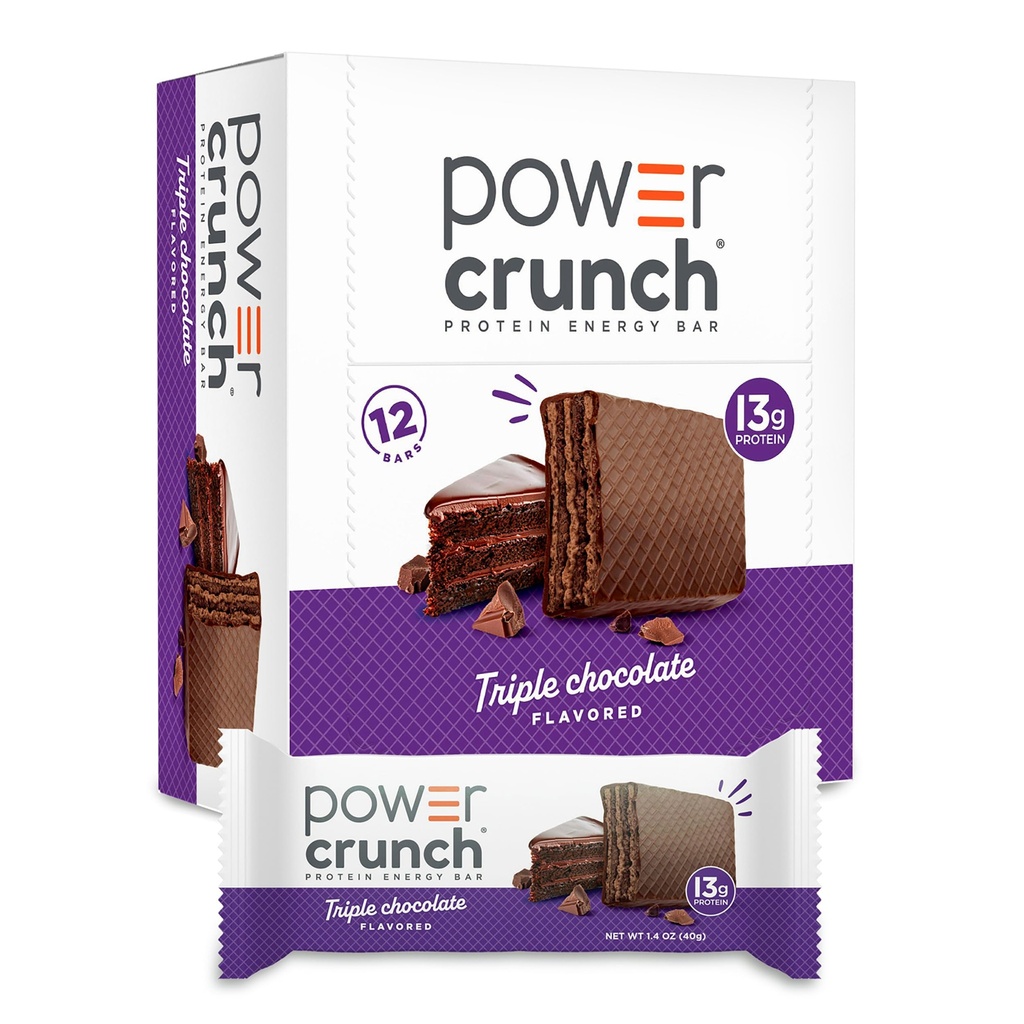 Power Crunch Protein Wafer Bars, Visoke beljakovinske prigrizke z okusom, Trojna čokolada, 1,4 Ounce (12 Count)