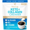 VitaCup Keto + Kolagen Coffee Creamer Vanilla Flavor z MCT, Collagen Protein, Coconut Voda, L-Theanin za Keto Diet, Uporaba v kavi, Smoothies, & Shakes, Dairy-free, Gluten-free, Soy-free, 10oz