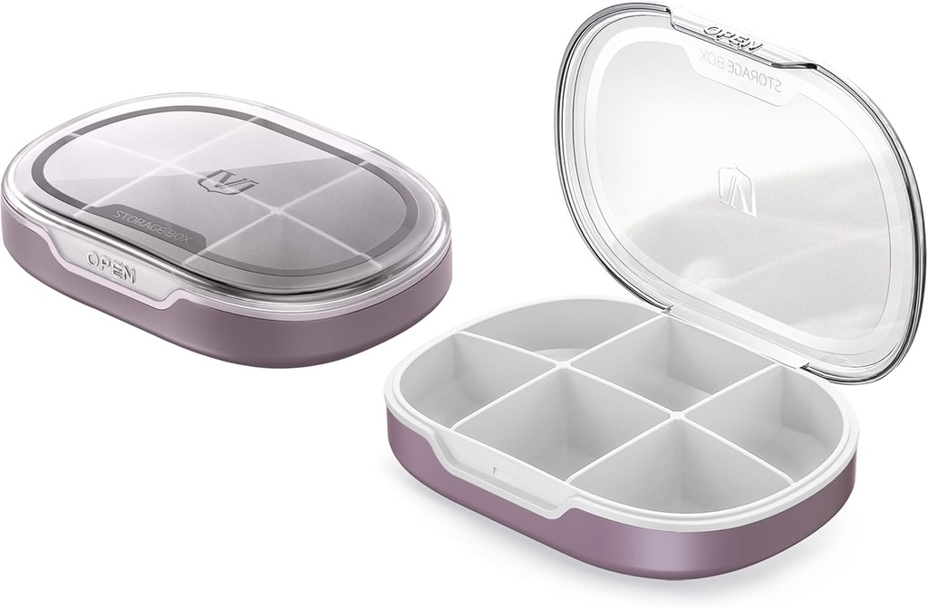 Organizator tablete, škatla tablete 2, škatlica majhne tablete za torbico in žep, škatla z vitamini za dnevno medicino, škatla z ribjim oljem, dodatna škatla 2 Pcs (Six-Compartment) (Russet)