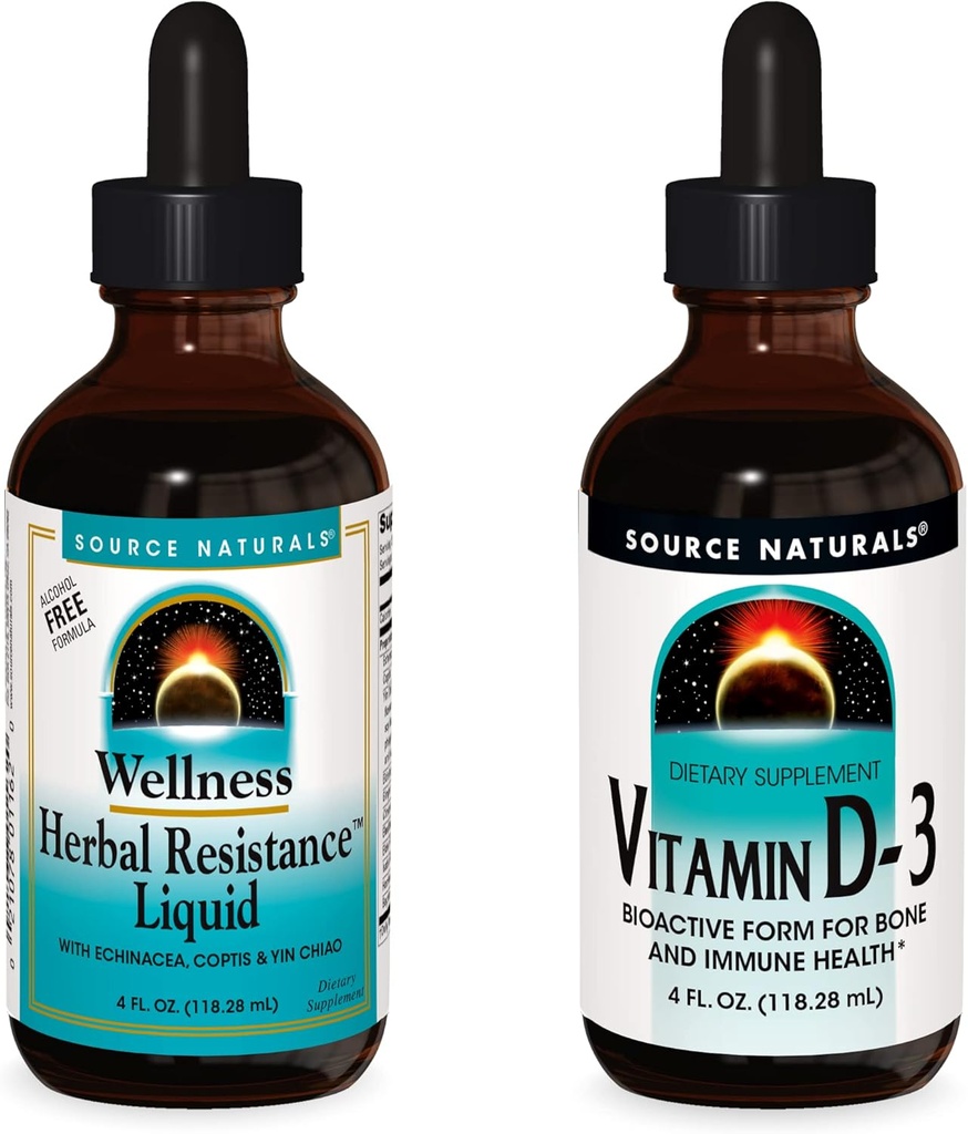 Vir Naturals Tekoči dodatki, Rastlinska odpornost in 2000 iu Vitamin D-3-4 oz steklenice