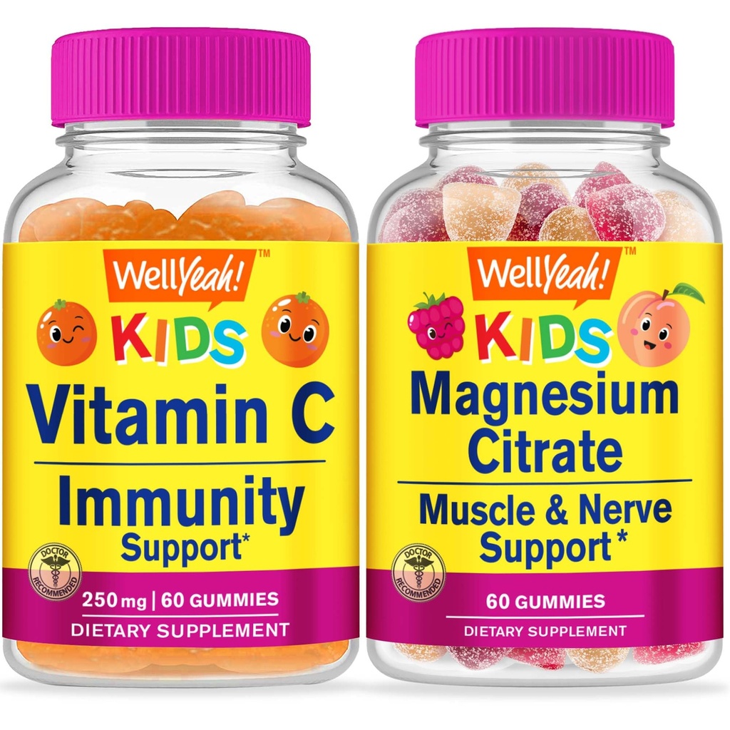 WellYeahe Vitamin C Otroci + Magnezijev Citrat Otroci, Gummies Bundle - odličen okus, Vitamin dopolnilo, Gluten brezplačno, GSO brezplačno, Žvečljivi Gummy