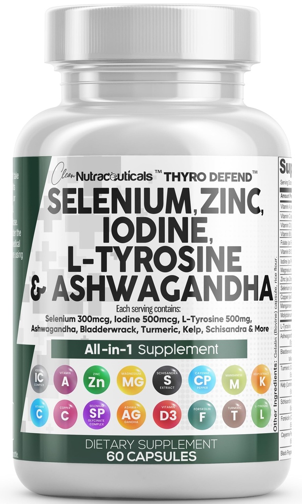 Clean Nutra Selenium 300mcg Jodine 500mcg Podpora ščitnici za ženske in moške 
