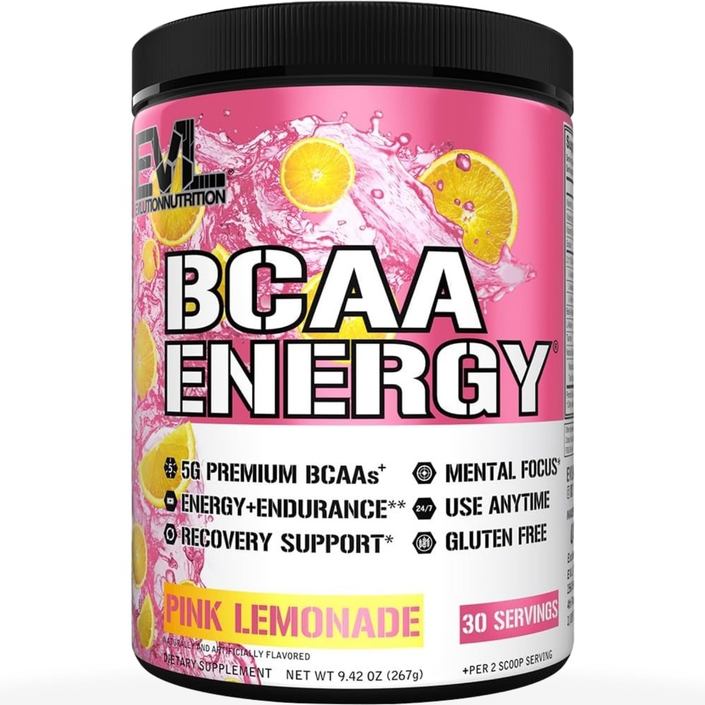 EVL BCAA-ji Aminokisline v prahu - BCAA Energija Pred vadbo Prašek za obnovo mišic Lean rast in vzdržljivost - Rehidriranje post vadbe Recovery pijača z naravnim kofeinom - roza limonada