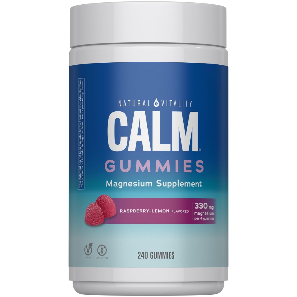 Naravna vitalnost miren, Magnezij Citrat dodatek, Stress Relief Gummies, Podpira zdrav odziv na stres, Gluten prost, Vegan, Malina limona arome, 240 Gummies