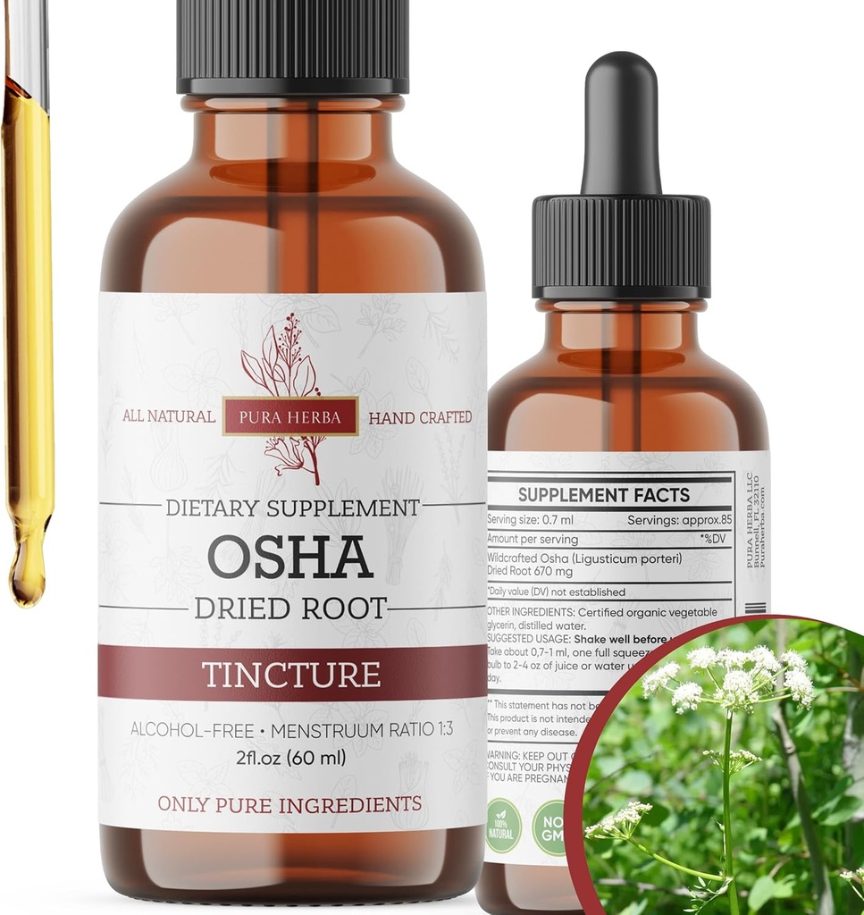 Organic OSHA Root Tinkture – Natural Respirator Support – Alkohol-free Liquid Extract – Vegan, Non-GMO, Made in USA – 2 Fl Oz