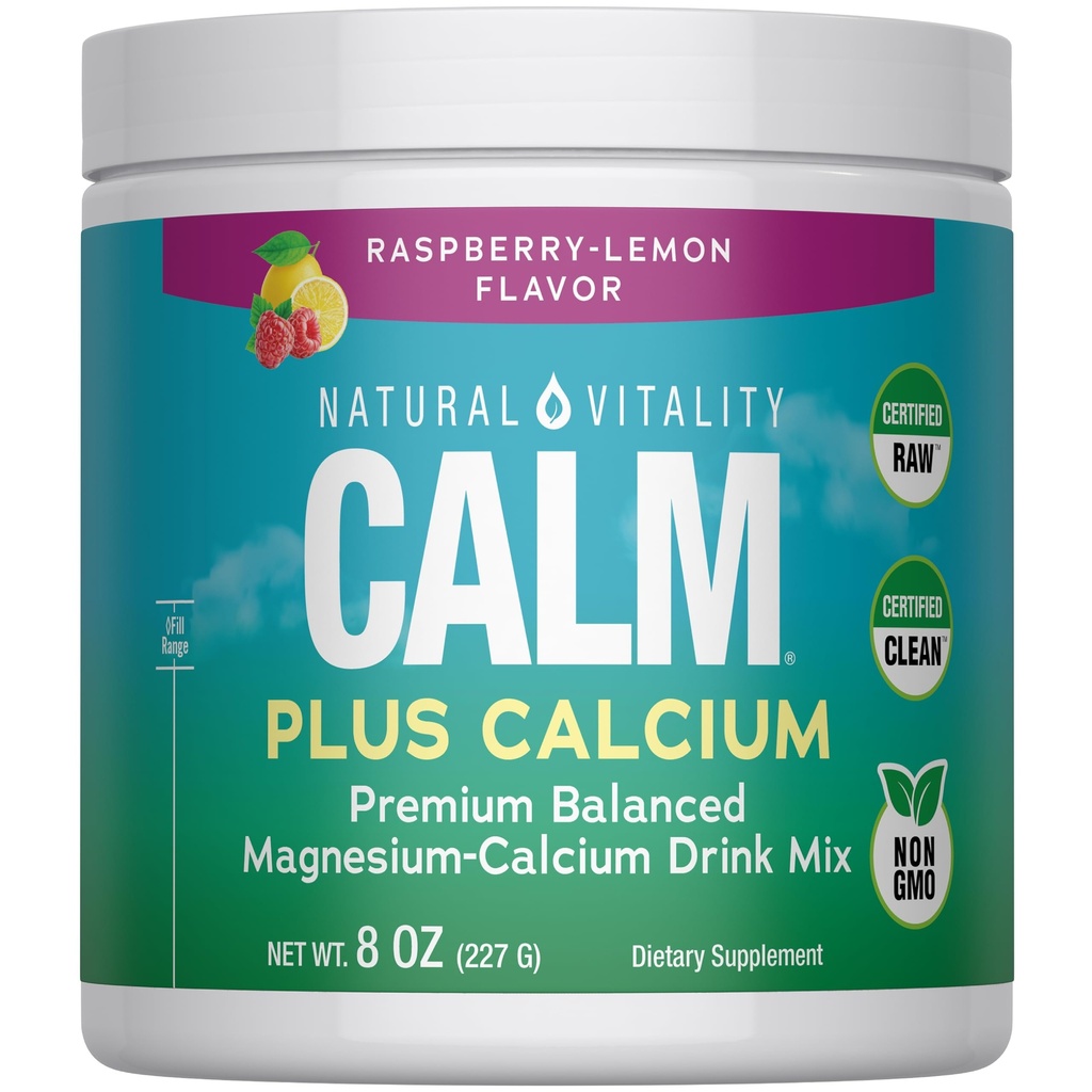 Naravna vitalnost CALM Magnezij Dodatek pijača Mix Plus kalcij, Protistresna pijača Mix prašek, s kalcij, Vegetarian & Non-GMO, Raspberry Lemon, 8 oz