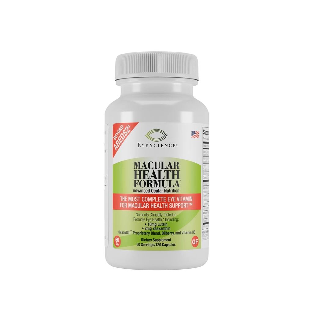 EyeScience Macular Health Beyond AREDS2 Formula, Advanced Ocular Vitamin - ki vsebuje lutein, Zeaksantin, borovnice, in vitamine C, D, E in B6 (60 dnevna dobava)