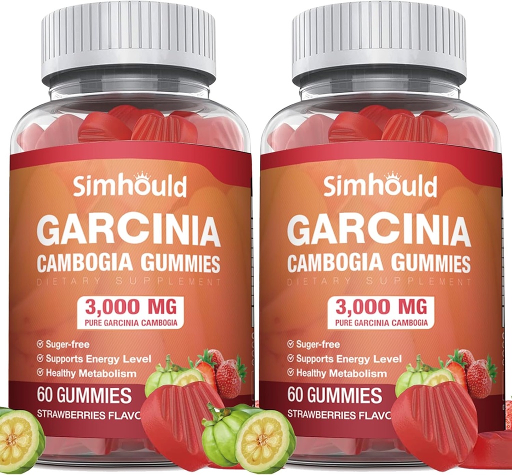2 paket brez sladkorja Garcinia Cambogia Gummies - 3000mg 95% HCA z L-karnitinom, energijsko okrepitev, jagodni okus Gummy lažje vzeti kot tablete in kapsule 120 števk