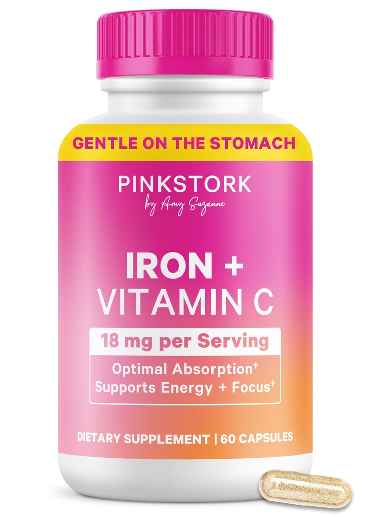 Pink Stork Prenatal Iron Supplement za ženske - 18 mg Nezaščiteno železo in vitamin C za nosečnost, poporodni, in dojenje - Fokus, utrujenost, in proizvodnjo krvnih celic - 2 mesec dobave