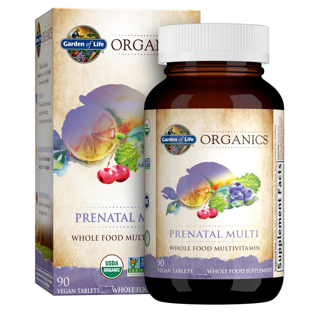 Vrt življenja Organiki Ženski prednatalni multivitaminski z vitaminom D3, B6, B12, C & železo, Folat za energijo in zdravo razvoj ploda – organski, ne-GMO, Gluten-free, Vegan, 90 dni dobave
